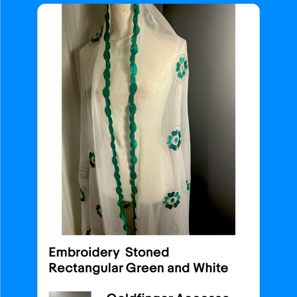 Embroidery  Stoned Rectangular Green and White Islamic veil - Picture 3 of 3